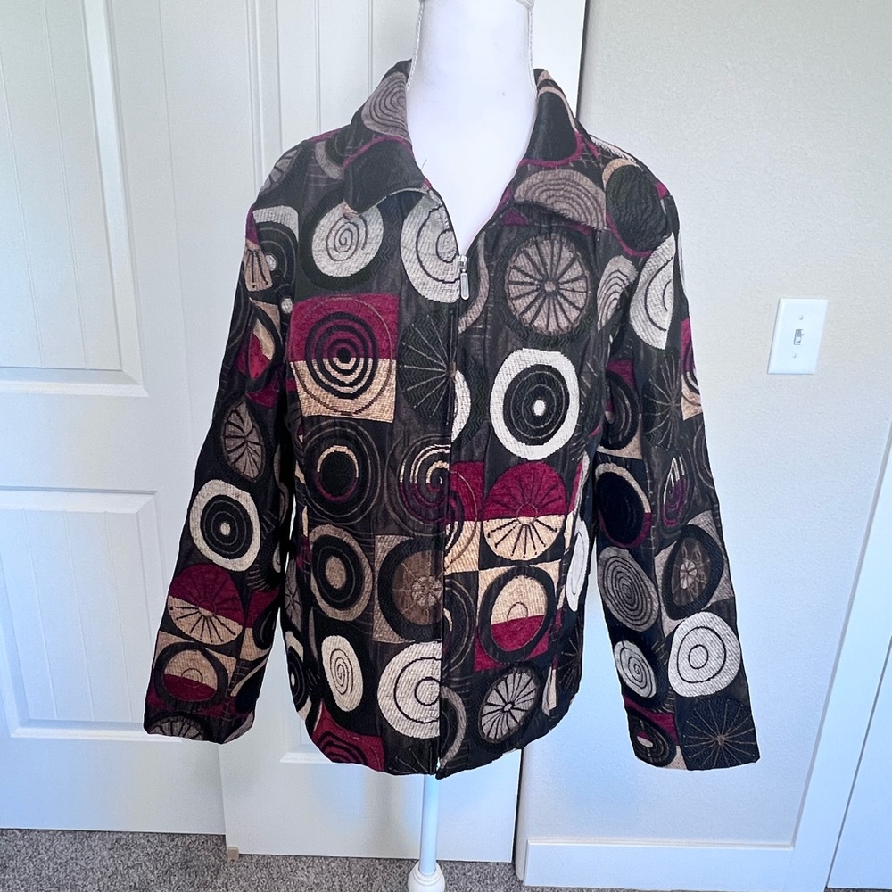 Christopher & Banks full-zip jacket geometric swirl pattern Pockets Sz Large
